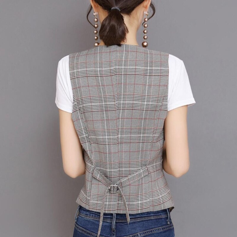 #0702 Ljetni karirani prsluk Ženski kratki, tanki sako bez rukava Ženski ležerni, elegantni prsluk Ženski kaput s gumbima