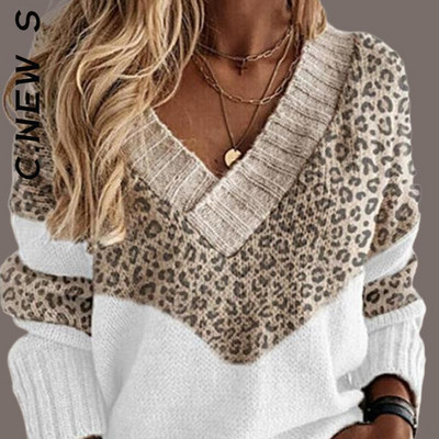 C.New S sieviešu džemperis Jauns trikotāžas mīksts lēts sieviešu džemperis Brīvi džemperi Eleganti sieviešu džemperis V veida kakla vintage topi sievietēm