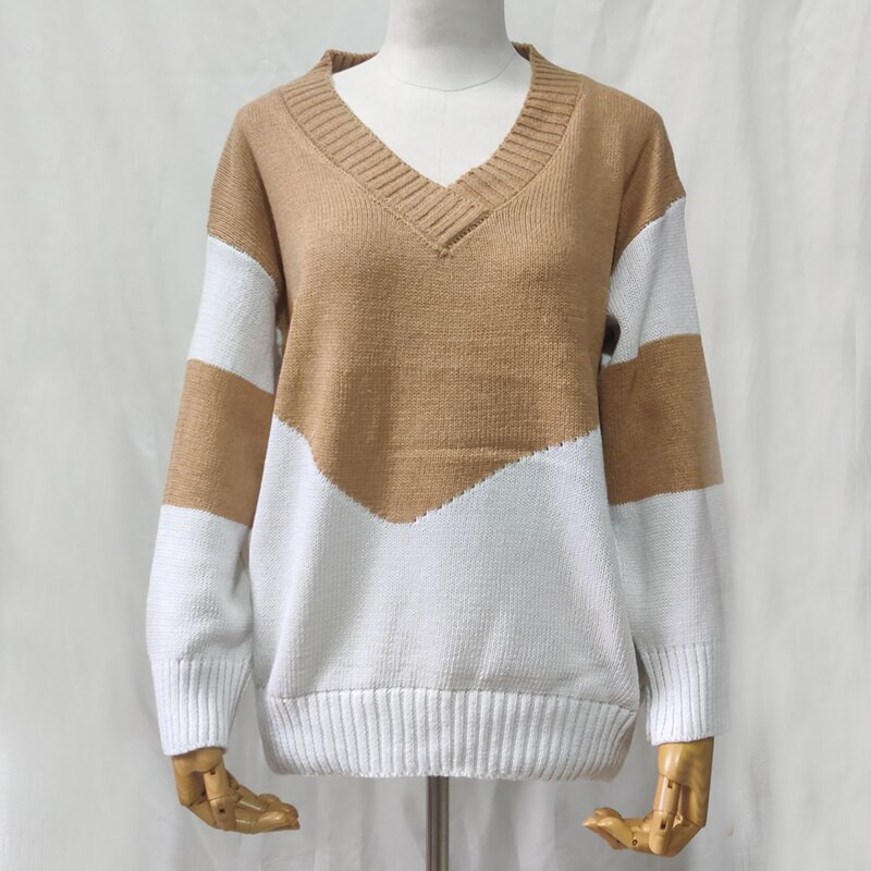 C.New S sieviešu džemperis Jauns trikotāžas mīksts lēts sieviešu džemperis Brīvi džemperi Eleganti sieviešu džemperis V veida kakla vintage topi sievietēm