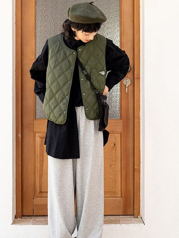 Rudens ziema 2022 O kakla kokvilnas polsterētas veste sievietēm japāņu vintage Harajuku Y2k ikdienas veste, vienkārši brīvi ielas apģērba topi