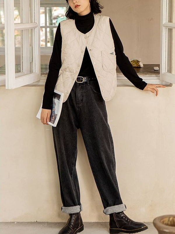 Rudens ziema 2022 O kakla kokvilnas polsterētas veste sievietēm japāņu vintage Harajuku Y2k ikdienas veste, vienkārši brīvi ielas apģērba topi