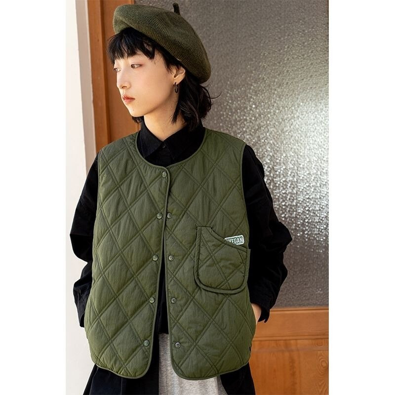 Rudens ziema 2022 O kakla kokvilnas polsterētas veste sievietēm japāņu vintage Harajuku Y2k ikdienas veste, vienkārši brīvi ielas apģērba topi