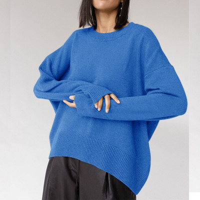 Ležerni ženski pulover dugih rukava Pleteni nepravilni puloveri s O-izrezom Labavi, jednobojni, mekani, debeli, topli ženski, prikladni za sve