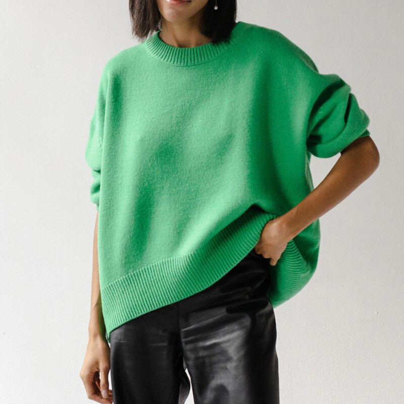 Ležerni ženski pulover dugih rukava Pleteni nepravilni puloveri s O-izrezom Labavi, jednobojni, mekani, debeli, topli ženski, prikladni za sve