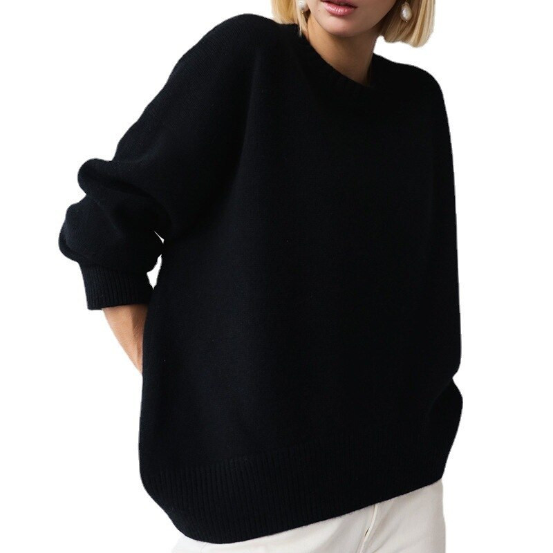 Ležerni ženski pulover dugih rukava Pleteni nepravilni puloveri s O-izrezom Labavi, jednobojni, mekani, debeli, topli ženski, prikladni za sve