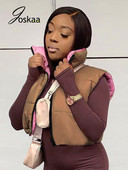 Joskaa Contrast Χρώμα Crop Tank Tops διπλής όψης Γυναικεία μοδάτα αμάνικα μπουφάν με φερμουάρ Φθινόπωρο Χειμώνας 2021 Casual ζεστά γιλέκα