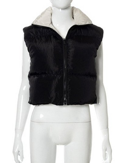 Joskaa Contrast Χρώμα Crop Tank Tops διπλής όψης Γυναικεία μοδάτα αμάνικα μπουφάν με φερμουάρ Φθινόπωρο Χειμώνας 2021 Casual ζεστά γιλέκα
