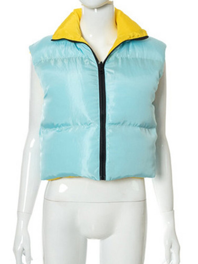 Joskaa Contrast Χρώμα Crop Tank Tops διπλής όψης Γυναικεία μοδάτα αμάνικα μπουφάν με φερμουάρ Φθινόπωρο Χειμώνας 2021 Casual ζεστά γιλέκα