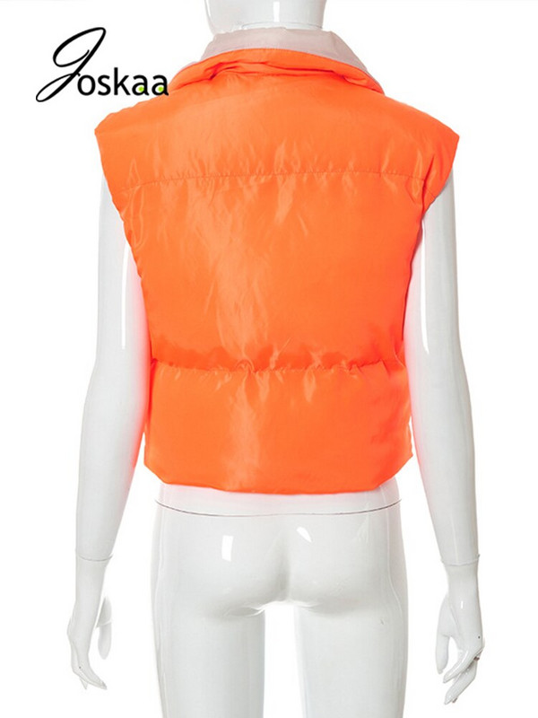 Joskaa Contrast Χρώμα Crop Tank Tops διπλής όψης Γυναικεία μοδάτα αμάνικα μπουφάν με φερμουάρ Φθινόπωρο Χειμώνας 2021 Casual ζεστά γιλέκα