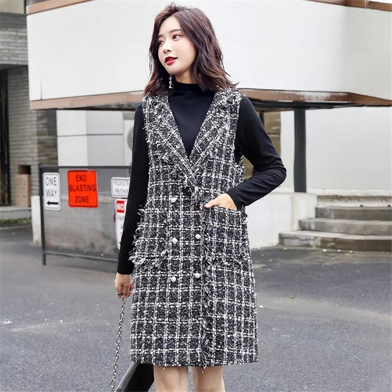 Preveliki 5XL starinski ženski prsluk od tvida, jakna bez rukava, karirani prsluk, proljetno-jesenski kaput, široka gornja odjeća, uski kaput