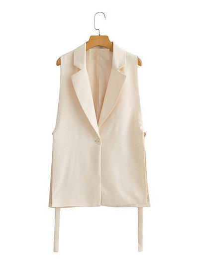 TRAF sieviešu 2021. gada modes vienkrāsains, brīvs, sānu šķēlums, temperamenta, brīvs, vienas pogas uzvalka apkakle, bezpiedurkņu veste ielas apģērbs