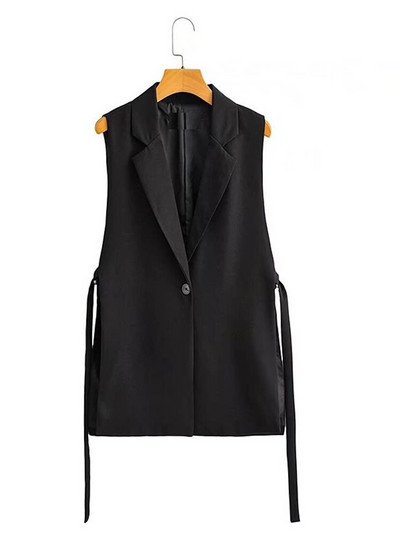 TRAF sieviešu 2021. gada modes vienkrāsains, brīvs, sānu šķēlums, temperamenta, brīvs, vienas pogas uzvalka apkakle, bezpiedurkņu veste ielas apģērbs