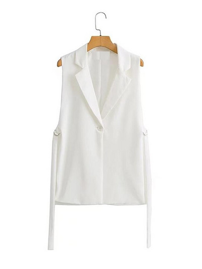 TRAF sieviešu 2021. gada modes vienkrāsains, brīvs, sānu šķēlums, temperamenta, brīvs, vienas pogas uzvalka apkakle, bezpiedurkņu veste ielas apģērbs