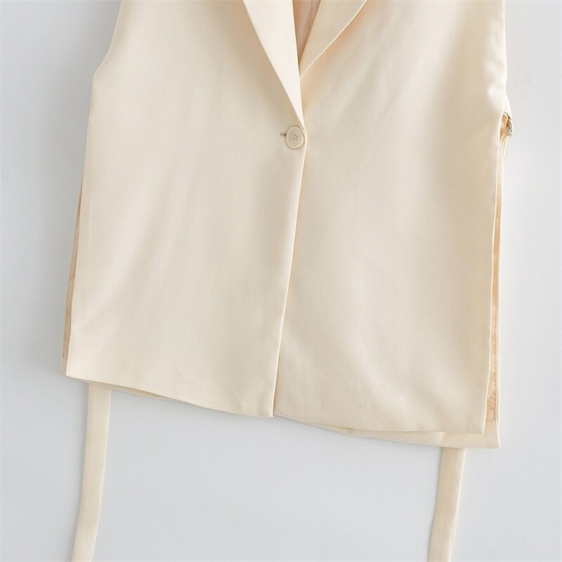 TRAF sieviešu 2021. gada modes vienkrāsains, brīvs, sānu šķēlums, temperamenta, brīvs, vienas pogas uzvalka apkakle, bezpiedurkņu veste ielas apģērbs