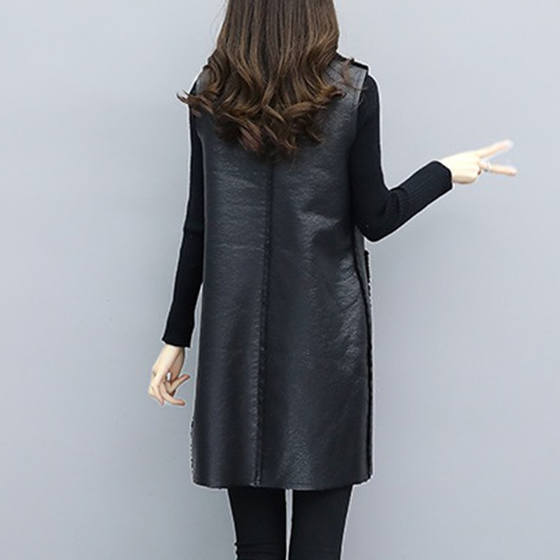 Rudens ziema sieviešu jēra vilnas salaiduma ādas veste jaka Jauna korejiešu modes bezpiedurkņu jaka veste Sieviešu virsdrēbes mēteļi