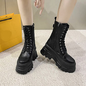 Lucyever 2022 Chunky Platform Μποτάκια Γυναικεία Φθινοπωρινά με κορδόνια Μπότες Μοτοσικλέτας Γυναικεία Χοντρό Κάτω Κοντά Botas Γυναικεία