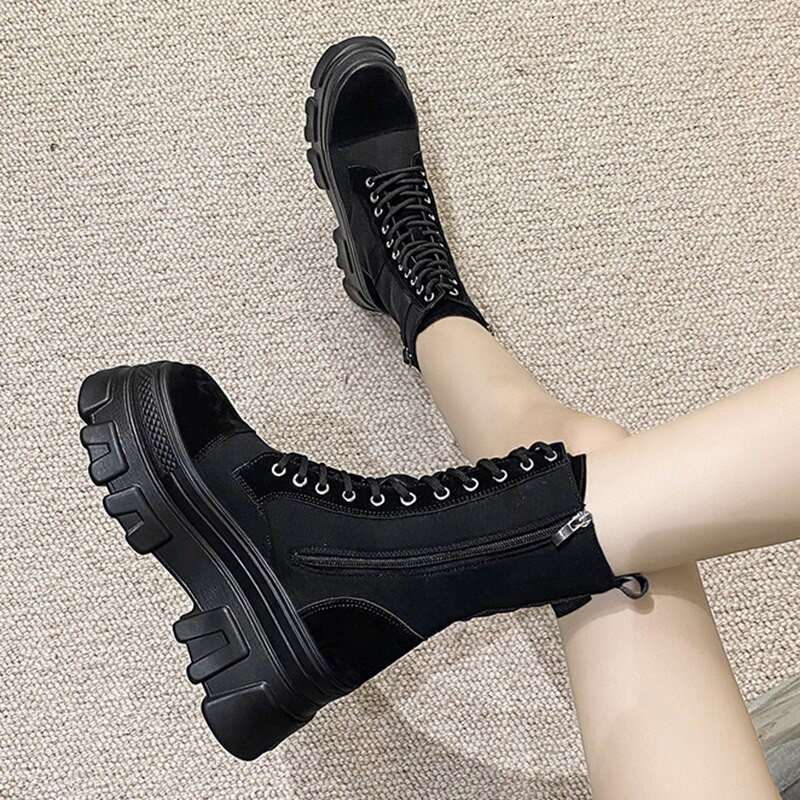 Lucyever 2022 Chunky Platform Μποτάκια Γυναικεία Φθινοπωρινά με κορδόνια Μπότες Μοτοσικλέτας Γυναικεία Χοντρό Κάτω Κοντά Botas Γυναικεία