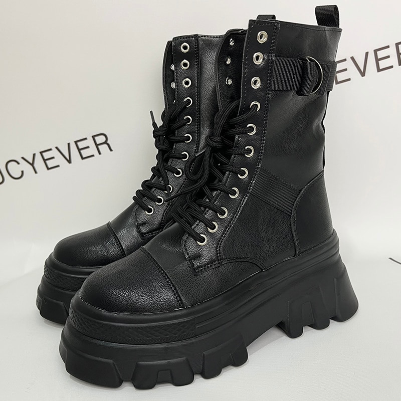 Lucyever 2022 Chunky Platform Μποτάκια Γυναικεία Φθινοπωρινά με κορδόνια Μπότες Μοτοσικλέτας Γυναικεία Χοντρό Κάτω Κοντά Botas Γυναικεία