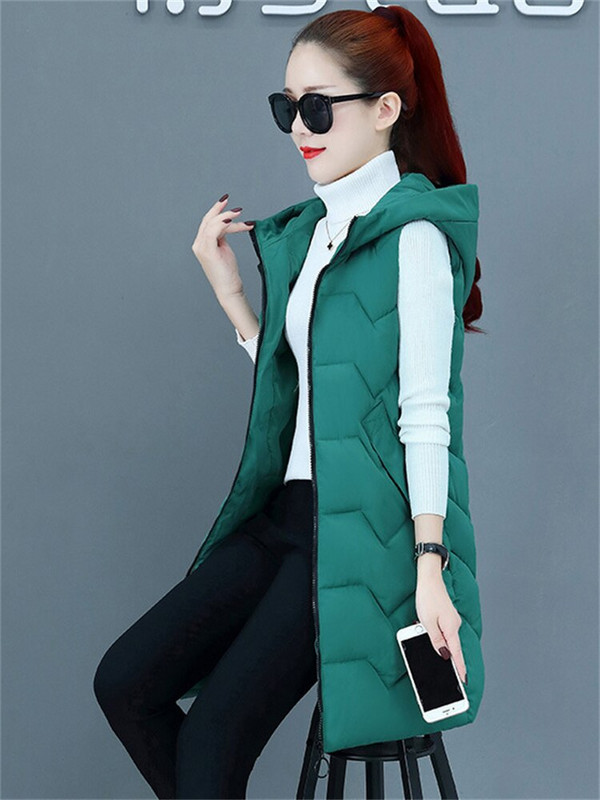 Sieviešu veste, zaļa, gara, slaida, maza meiteņu veste bez piedurknēm, 2022. gada rudens ziema, jauni korejiešu studenti, zili kokvilnas mēteļi ar kapuci