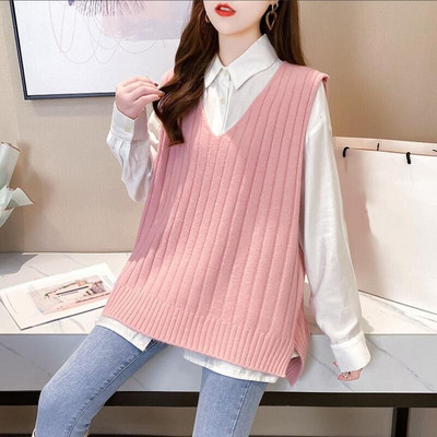 Liela izmēra sieviešu trikotāžas džemperis korejiešu stilā Sieviešu veste Sieviešu džemperis Sieviešu pulovers Pusaudžu meiteņu veste, velkama sieviete