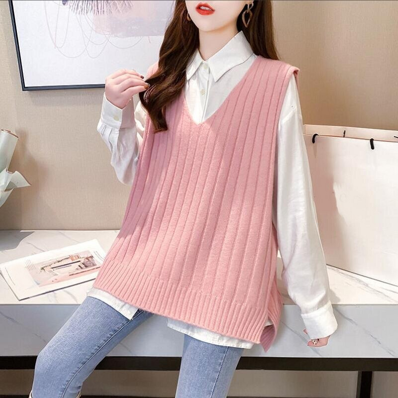 Liela izmēra sieviešu trikotāžas džemperis korejiešu stilā Sieviešu veste Sieviešu džemperis Sieviešu pulovers Pusaudžu meiteņu veste, velkama sieviete