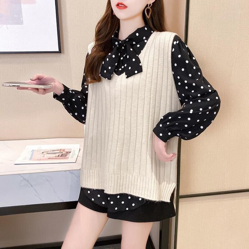 Liela izmēra sieviešu trikotāžas džemperis korejiešu stilā Sieviešu veste Sieviešu džemperis Sieviešu pulovers Pusaudžu meiteņu veste, velkama sieviete