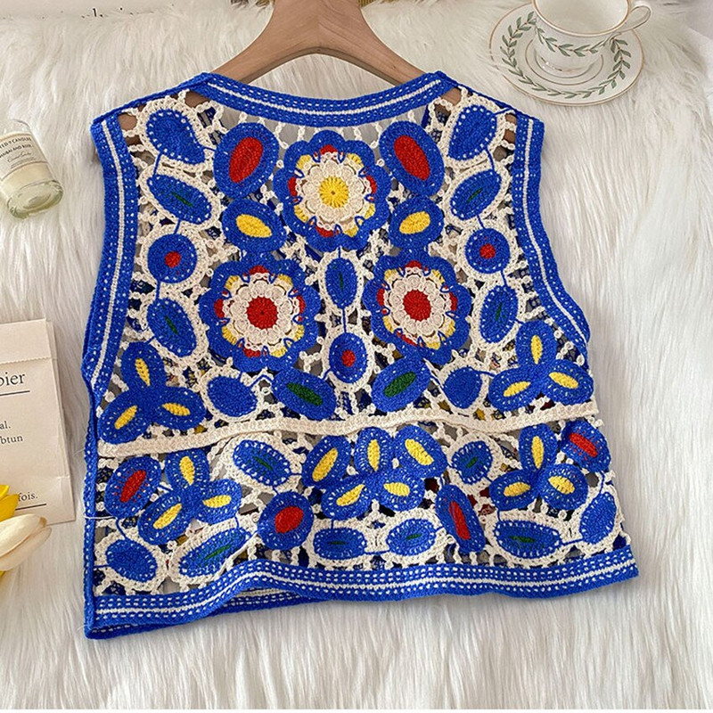 Chaleco Mujer Bohemain ziedu izšuvumi tamborēta veste vasaras pludmales brīvdienu topi sieviešu bezpiedurkņu veste Modes