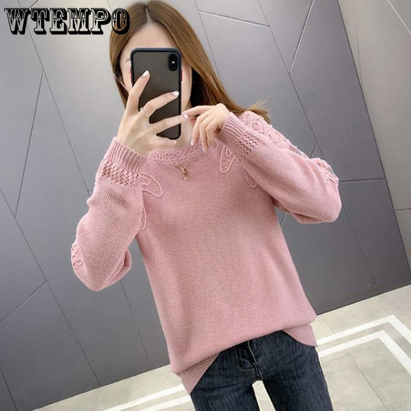 Dobu mežģīņu trikotāžas džemperis, sieviešu izdilis krekls, elegants mētelis pavasara un rudens brīvām garām piedurknēm vairumtirdzniecība