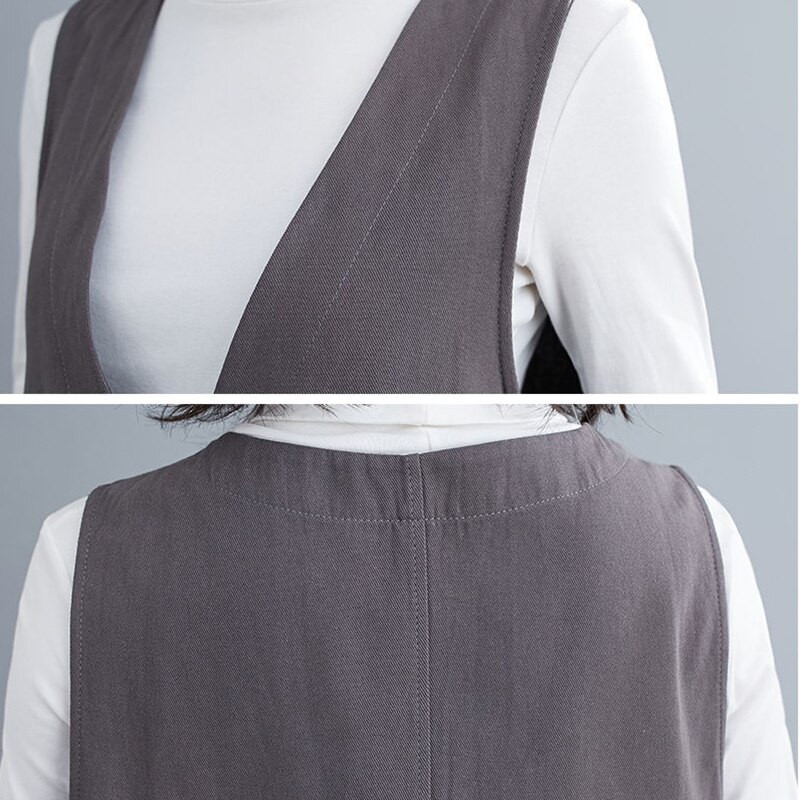 Kokvilnas lina veste sieviešu veste Jauna pavasara vasaras brīva V veida kakla veste bez piedurknēm, gara pelēka melna ikdienas veste sieviešu jaka