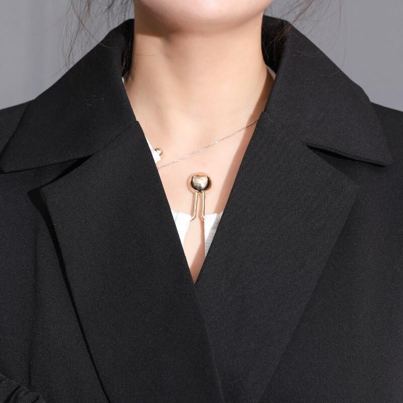 [EWQ] Φθινόπωρο 2022 Νέα Εξωτερικά Σχέδια Σχέδια Βολάν Μοντέρνα Φαρδιά Μόδα Μαύρο Μπλέιζερ Γυναικεία Ρουτσέ casual παλτό