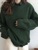 Ženski pleteni pulover 2022. Zimski pulover Pulover Jednobojni tamnozeleni gornji dio dugih rukava Mekani topli puloveri Džemper Sueter Mujer