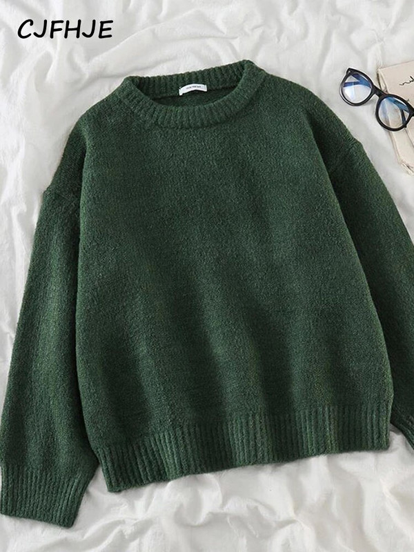 Ženski pleteni pulover 2022. Zimski pulover Pulover Jednobojni tamnozeleni gornji dio dugih rukava Mekani topli puloveri Džemper Sueter Mujer