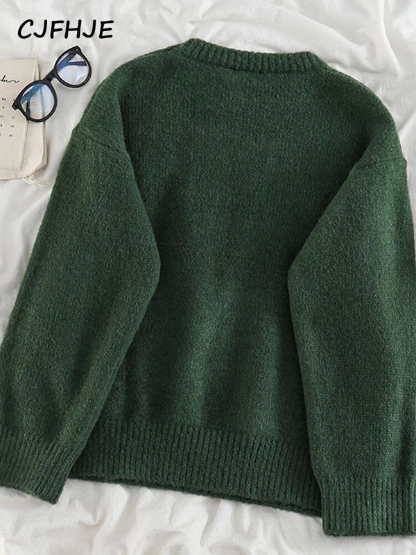 Ženski pleteni pulover 2022. Zimski pulover Pulover Jednobojni tamnozeleni gornji dio dugih rukava Mekani topli puloveri Džemper Sueter Mujer