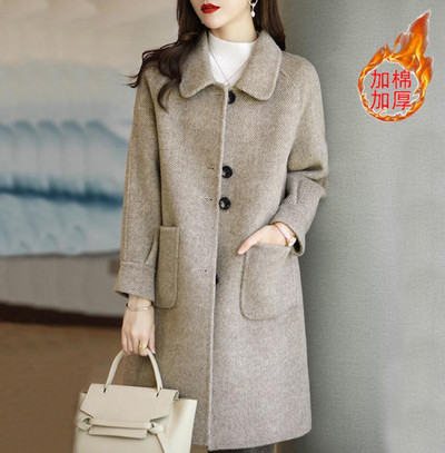 Jauns rudens ziemas vilnas mētelis, biezs sieviešu garais vilnas mēteļi, ikdienas mētelis Parka mētelis žakete, formastērps 4XL