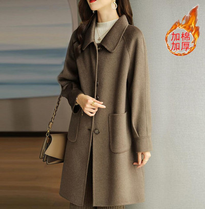 Jauns rudens ziemas vilnas mētelis, biezs sieviešu garais vilnas mēteļi, ikdienas mētelis Parka mētelis žakete, formastērps 4XL