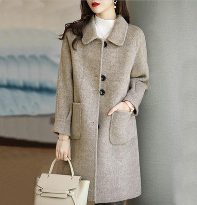 Jauns rudens ziemas vilnas mētelis, biezs sieviešu garais vilnas mēteļi, ikdienas mētelis Parka mētelis žakete, formastērps 4XL