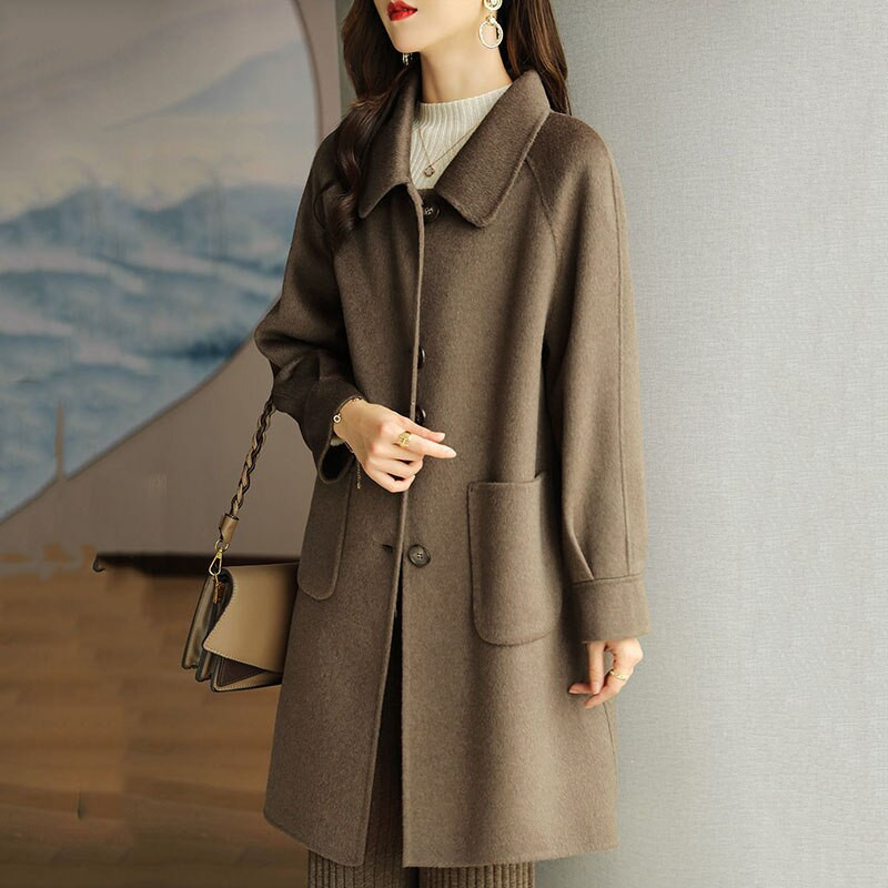 Jauns rudens ziemas vilnas mētelis, biezs sieviešu garais vilnas mēteļi, ikdienas mētelis Parka mētelis žakete, formastērps 4XL