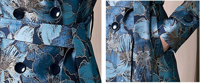 Φθινοπωρινή ανοιξιάτικη γυναικεία διπλή καμπαρντίνα Dobby Floral, Φθινοπωρινά γυναικεία ρούχα 4xl Λεπτά κομψά πανωφόρια Duster Coats