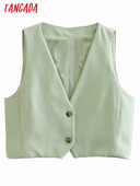 Tangadas sievietēm, 2021. gada modes zaļā, apgrieztā veste ar V kakla izgriezumu, sieviešu veste bez piedurknēm, eleganti topi 6P56