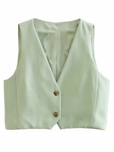 Tangadas sievietēm, 2021. gada modes zaļā, apgrieztā veste ar V kakla izgriezumu, sieviešu veste bez piedurknēm, eleganti topi 6P56