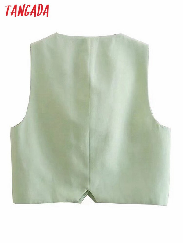 Tangadas sievietēm, 2021. gada modes zaļā, apgrieztā veste ar V kakla izgriezumu, sieviešu veste bez piedurknēm, eleganti topi 6P56