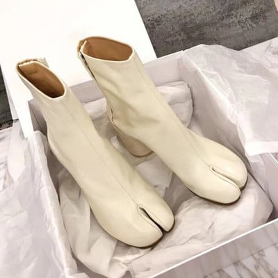 Dámske členkové čižmy Ninja Tabi s rozparkom MM6, luxusné značkové, dámske okrúhle vysoké podpätky