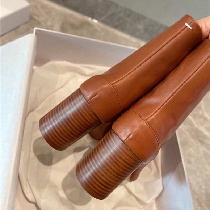 Dámske členkové čižmy Ninja Tabi s rozparkom MM6, luxusné značkové, dámske okrúhle vysoké podpätky