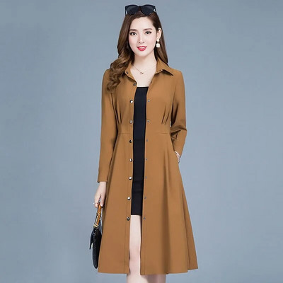 Γυναικεία λεπτή καμπαρντίνα 2022 Νέα γυναικεία μεσαίου μήκους ψηλό ανεμοφράκτη Γυναικεία φαρδιά παλτό άνοιξη 4XL