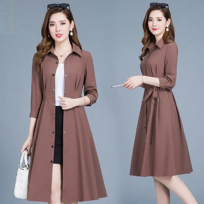 Γυναικεία λεπτή καμπαρντίνα 2022 Νέα γυναικεία μεσαίου μήκους ψηλό ανεμοφράκτη Γυναικεία φαρδιά παλτό άνοιξη 4XL