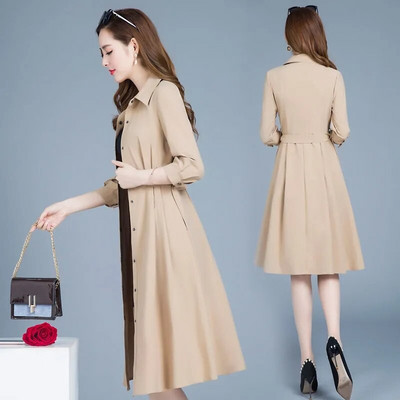 Γυναικεία λεπτή καμπαρντίνα 2022 Νέα γυναικεία μεσαίου μήκους ψηλό ανεμοφράκτη Γυναικεία φαρδιά παλτό άνοιξη 4XL