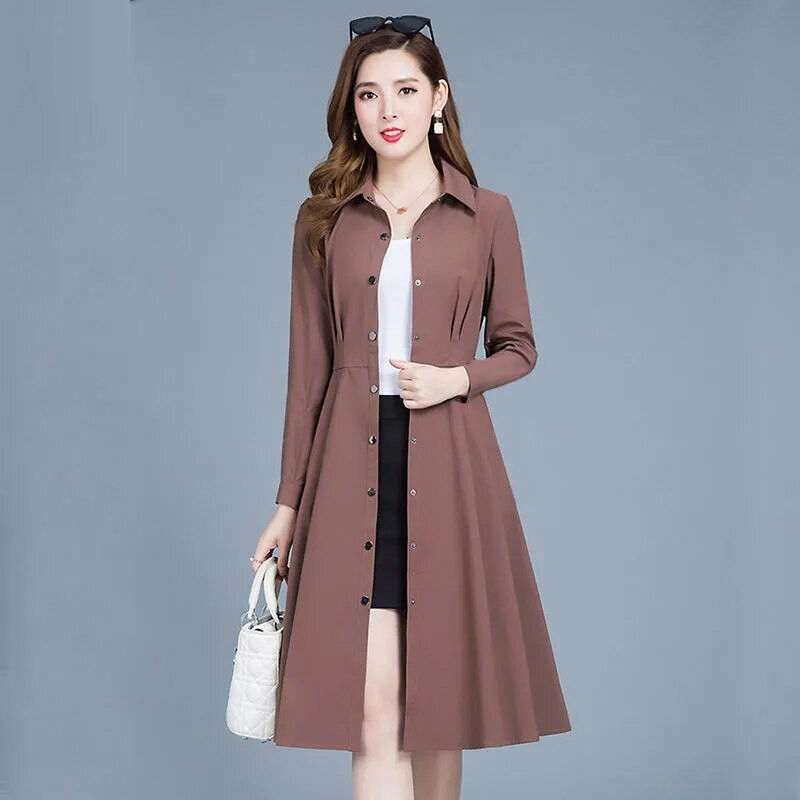 Γυναικεία λεπτή καμπαρντίνα 2022 Νέα γυναικεία μεσαίου μήκους ψηλό ανεμοφράκτη Γυναικεία φαρδιά παλτό άνοιξη 4XL