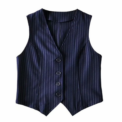 Sieviešu svītrains veste uzvalks veste Sieviešu veste ar V veida kakla izgriezumu Karjeras topi Biroja formāls darba apģērbs Elegants OL Virsdrēbes Fall Mujer