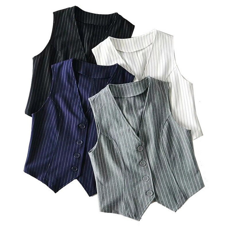 Sieviešu svītrains veste uzvalks veste Sieviešu veste ar V veida kakla izgriezumu Karjeras topi Biroja formāls darba apģērbs Elegants OL Virsdrēbes Fall Mujer