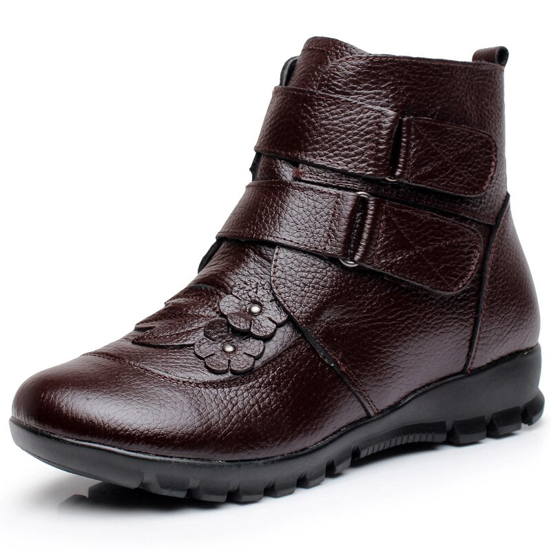 Χειμερινά γυναικεία κοντό γνήσιο μποτάκι γνήσιο γυναικείο παπούτσι με βελούδινο στρογγυλό λουλούδι